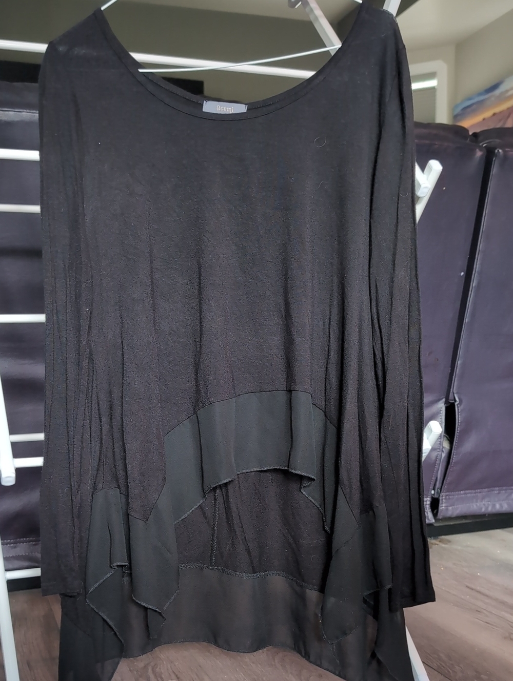 Black Layered Long Sleeve Tunic Top